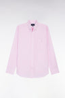 Chemise en coton rose à micro-motifs jacquard coupe droite