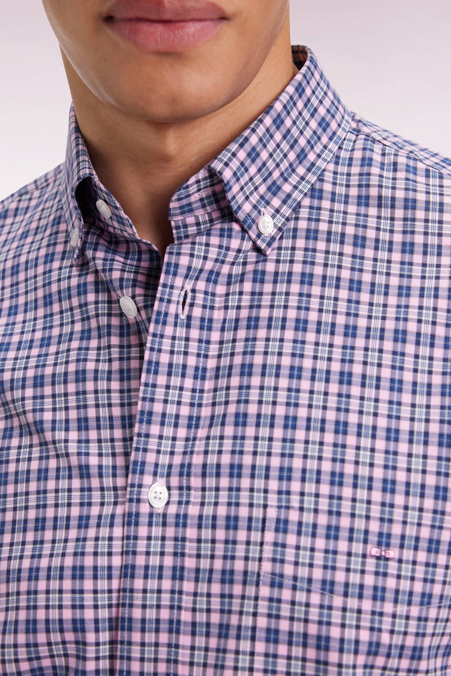Pink cotton check shirt, straight cut