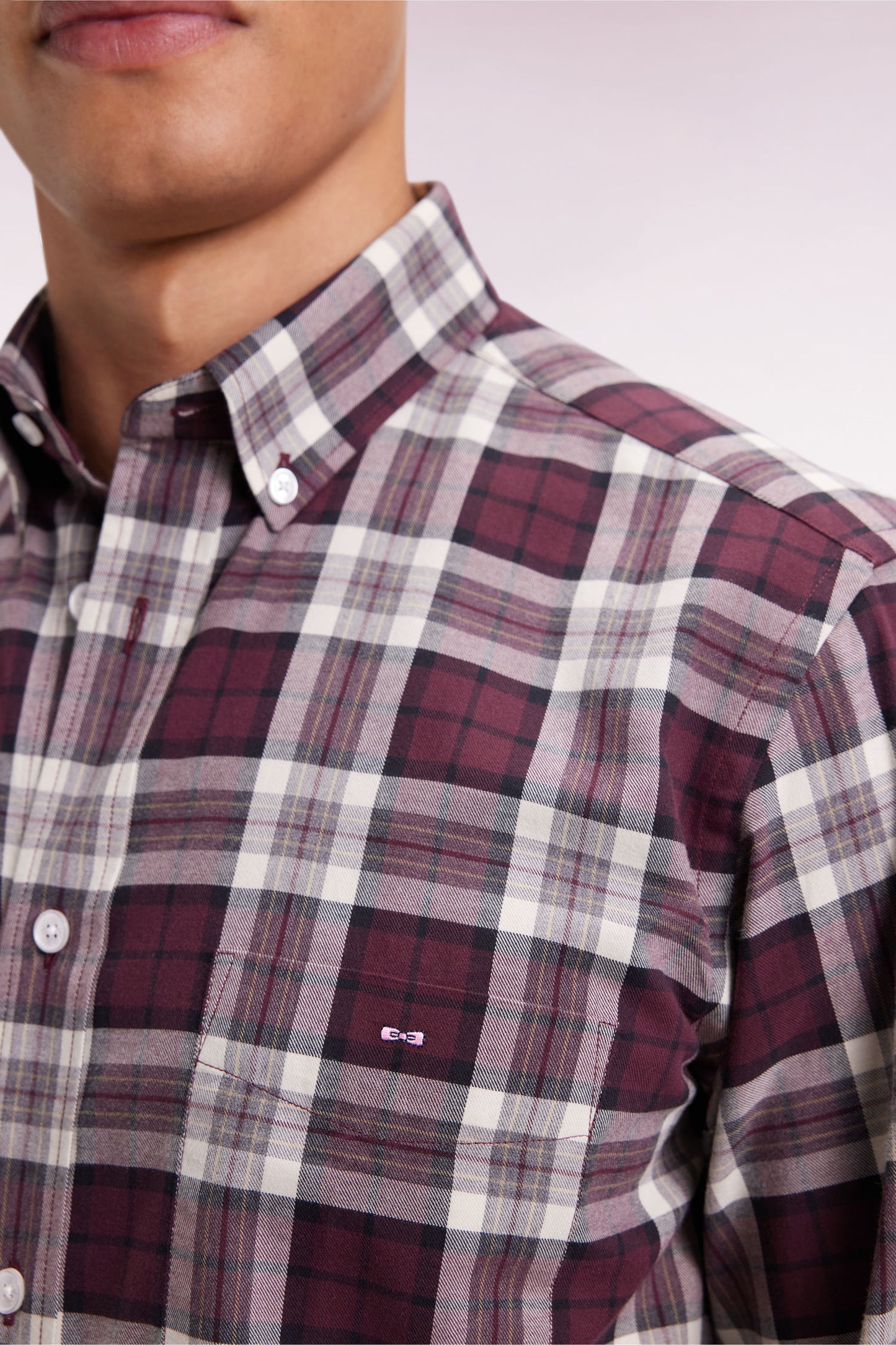 Burgundy cotton straight-cut check shirt