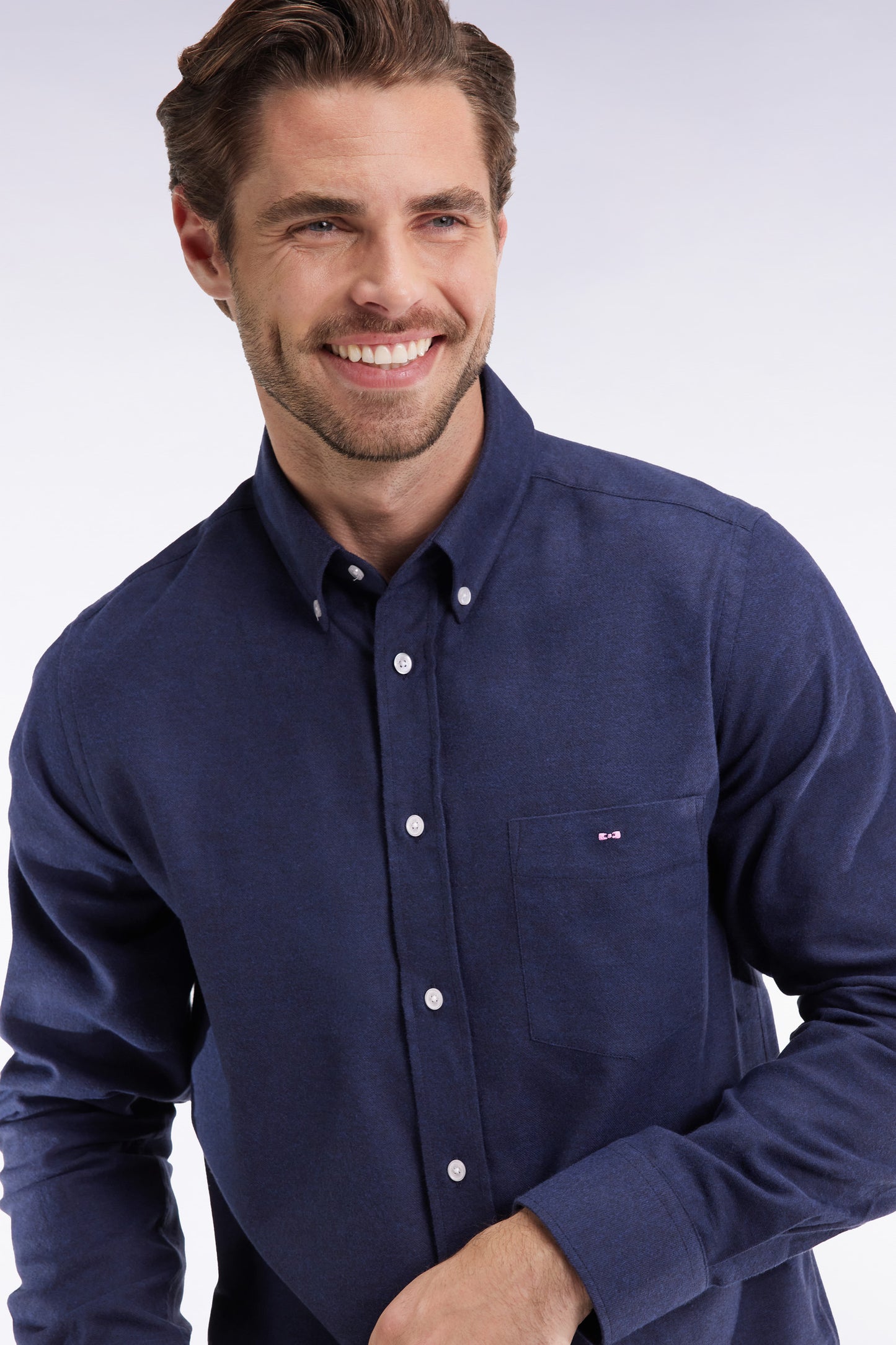 Straight-cut navy flannel shirt