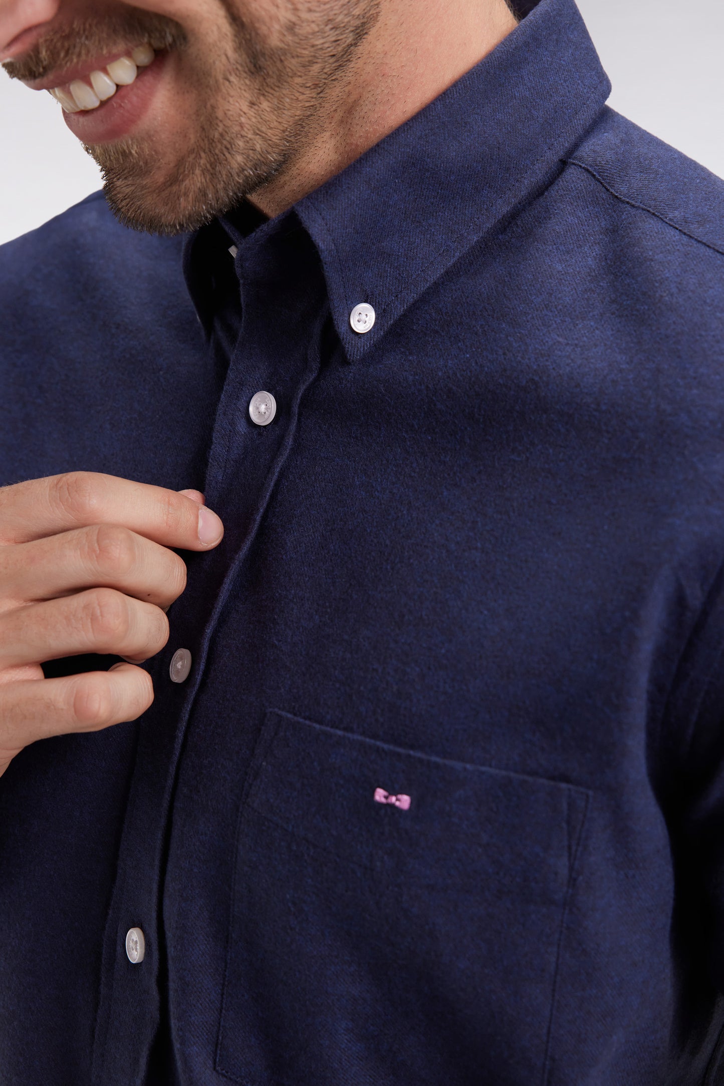 Straight-cut navy flannel shirt