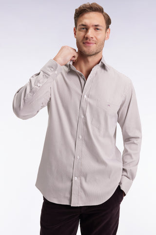 Striped shirt in beige stretch organic Pima cotton