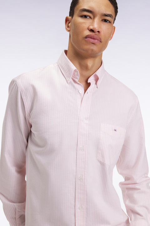 Chemise en popeline de coton rayée rose coupe droite - Image 3