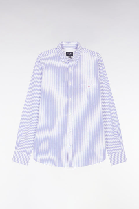 Chemise en popeline de coton rayée bleue coupe droite - Image 2