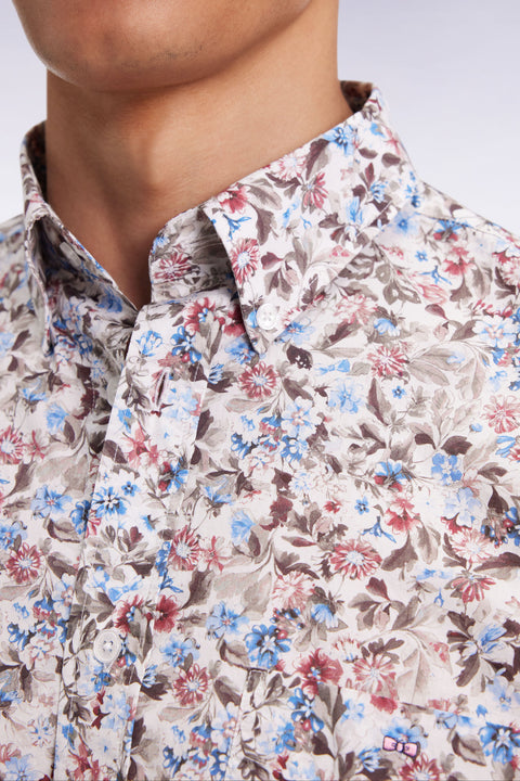 Chemise à micro-motifs fleurs en coton marron coupe droite - Image 3