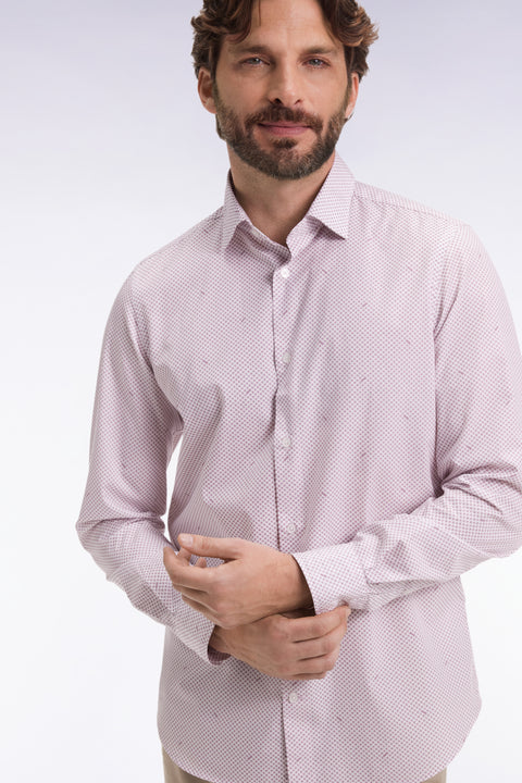 Chemise en popeline de coton à micro-motifs bordeaux coupe slim - Image 3