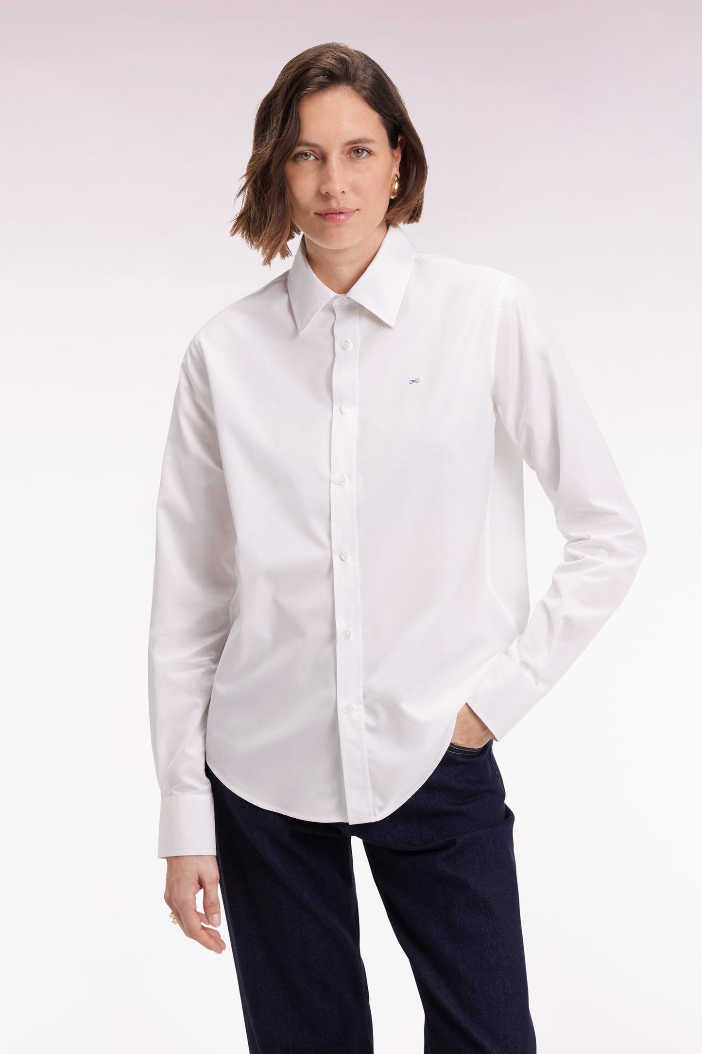 Chemise en popeline de coton blanc coupe slim