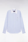 Chemise en popeline de coton rayée ciel et blanche coupe slim
