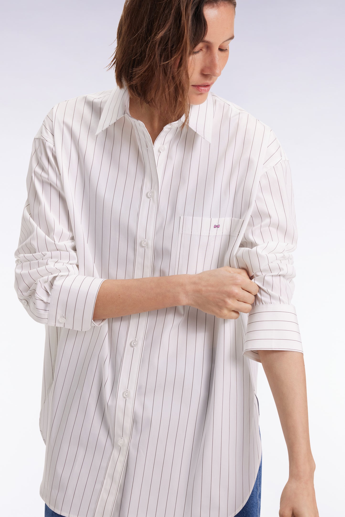 Chemise en popeline de coton blanche à rayures tennis coupe oversized