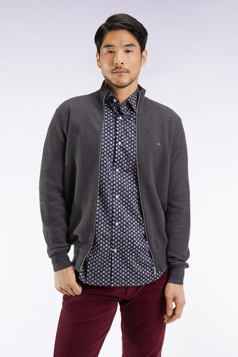 Cardigan en coton nid d'abeille gris coupe droite - Image 1