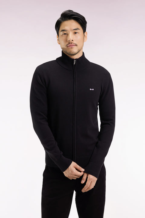 Cardigan zippé en coton noir coupe droite - Image 1