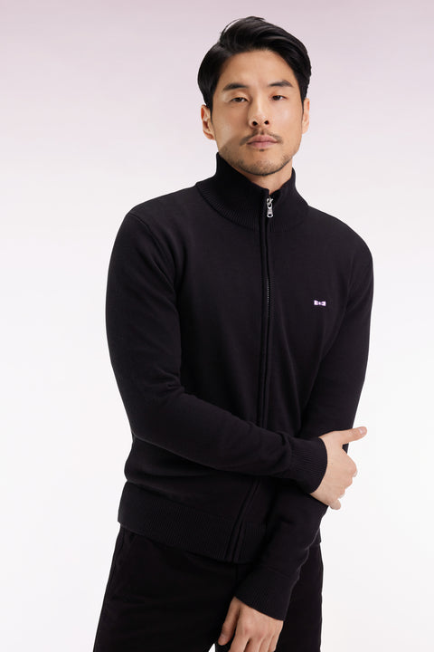 Cardigan zippé en coton noir coupe droite - Image 3