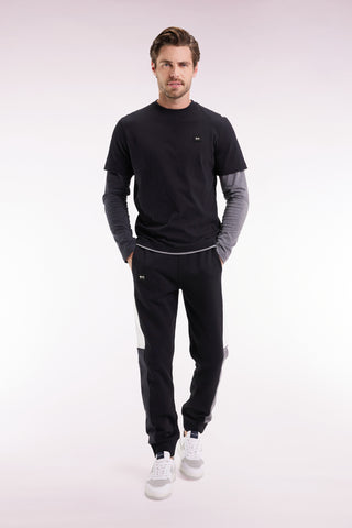 Jogging suit in black colorblock brushed fleece, straight cut