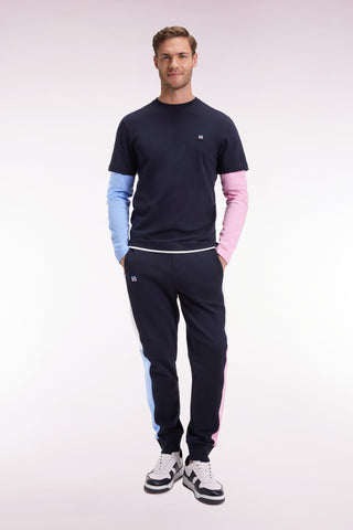 Navy colorblock brushed fleece straight-leg jogging suit