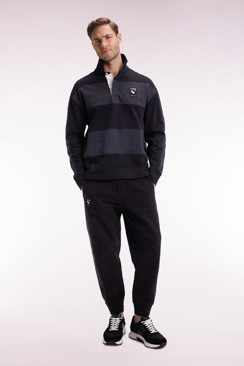 Black brushed fleece jogging suit with striped pockets Relaxed cut - Image 3