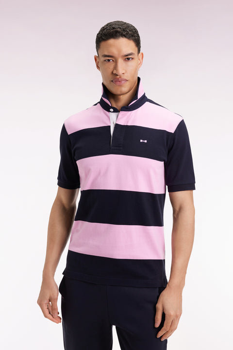 Pink and navy striped cotton short-sleeved jersey - Image 1