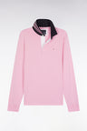 Long-sleeved jersey in pink under striped collar