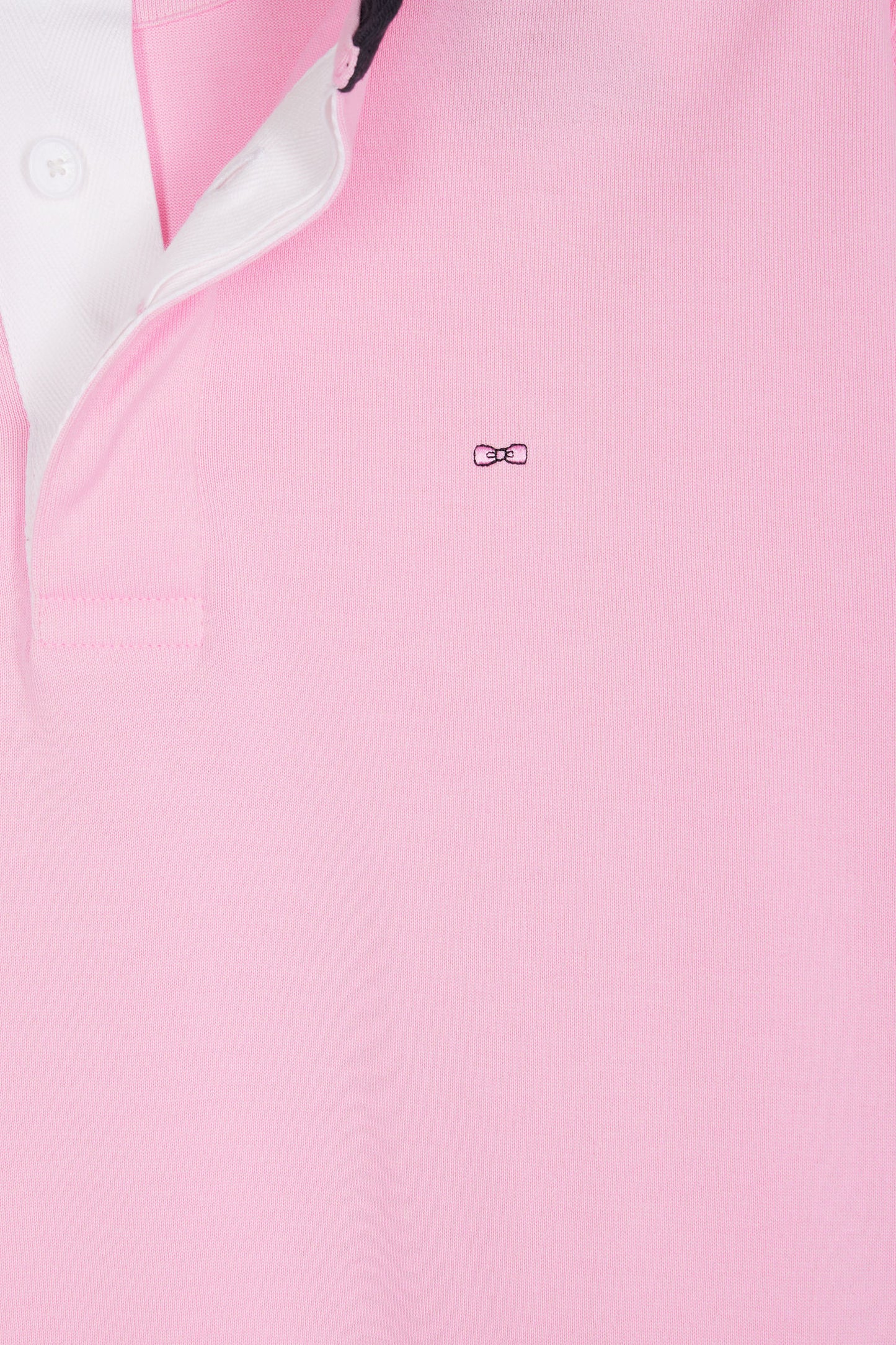 Long-sleeved jersey in pink under striped collar