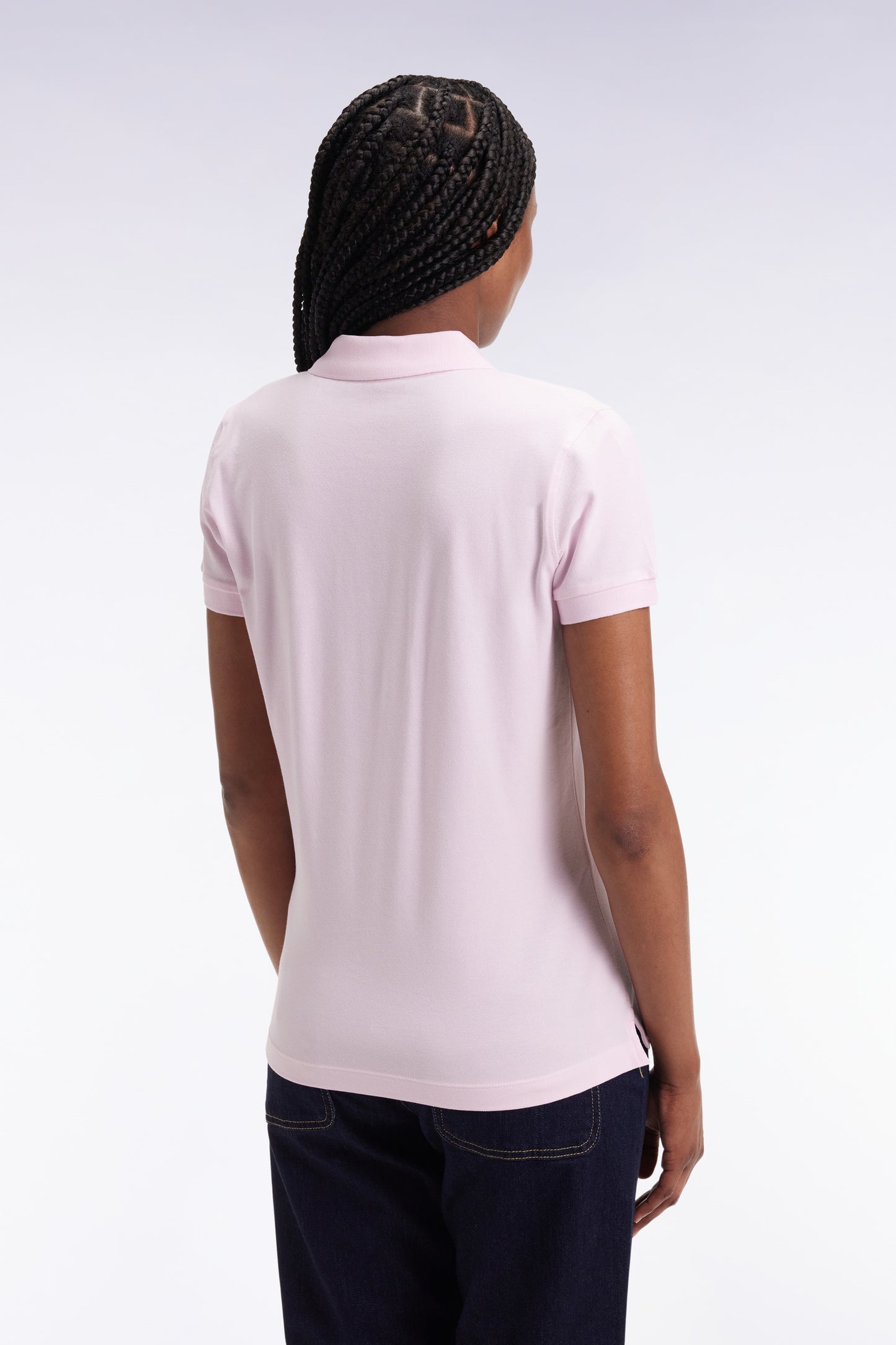 Short-sleeved polo shirt in pink stretch cotton, slim fit