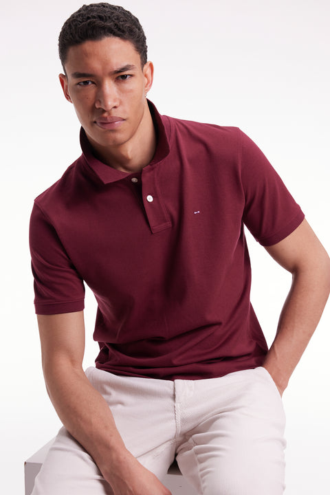Short-sleeved polo shirt in burgundy Pima cotton, straight cut - Image 3
