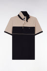Two-tone short-sleeved polo shirt in black stretch cotton piqué, slim fit