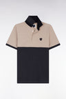 Polo bicolore manches courtes en piqué coton stretch gris foncé coupe slim