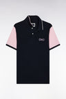 Polo manches courtes roses en piqué coton marine coupe droite