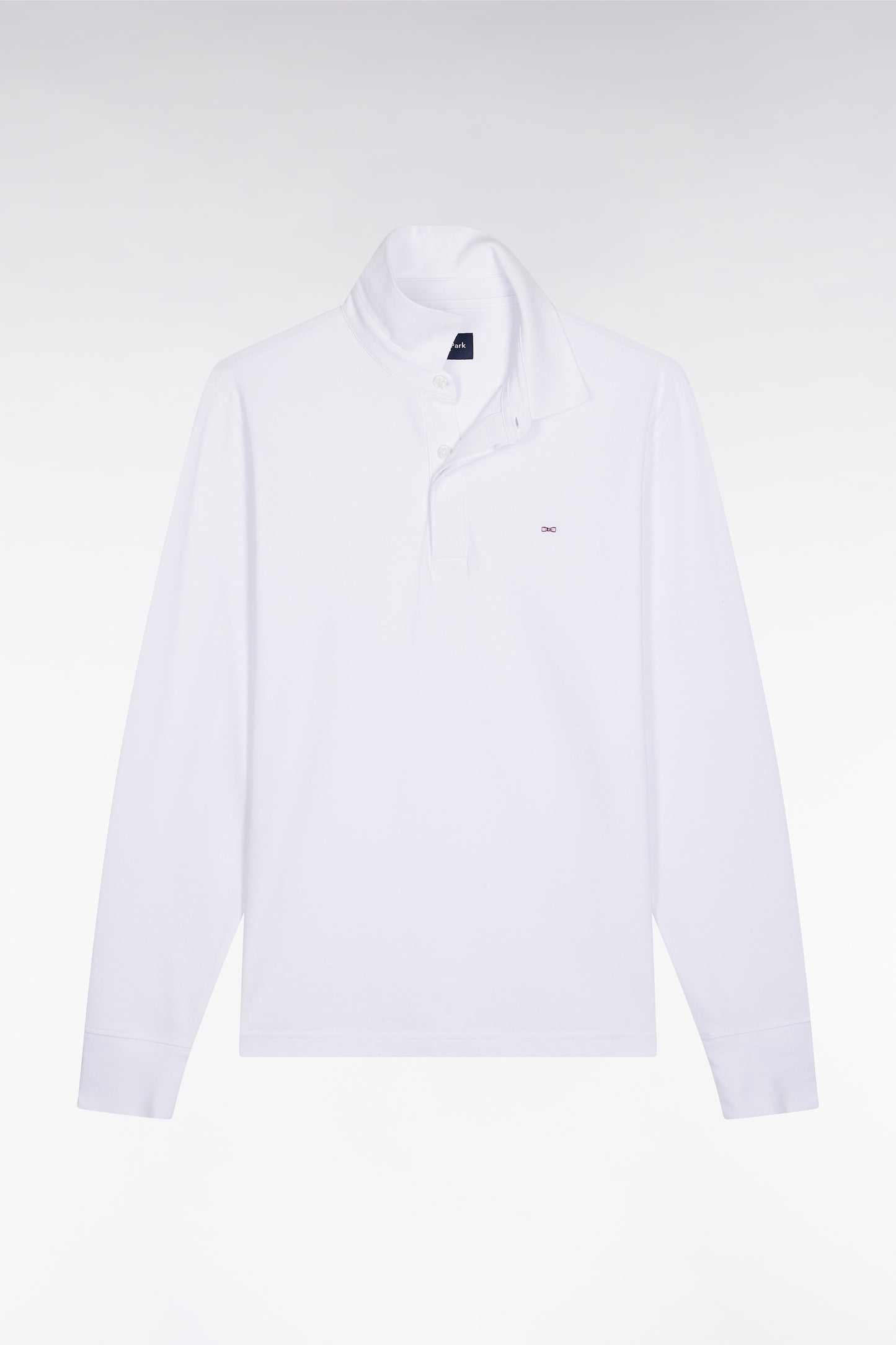 Long-sleeved polo shirt in white stretch cotton, slim fit