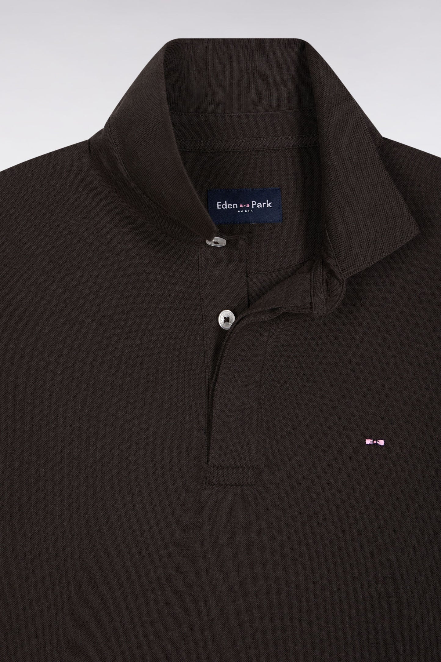 Polo à manches longues en coton stretch marron coupe slim