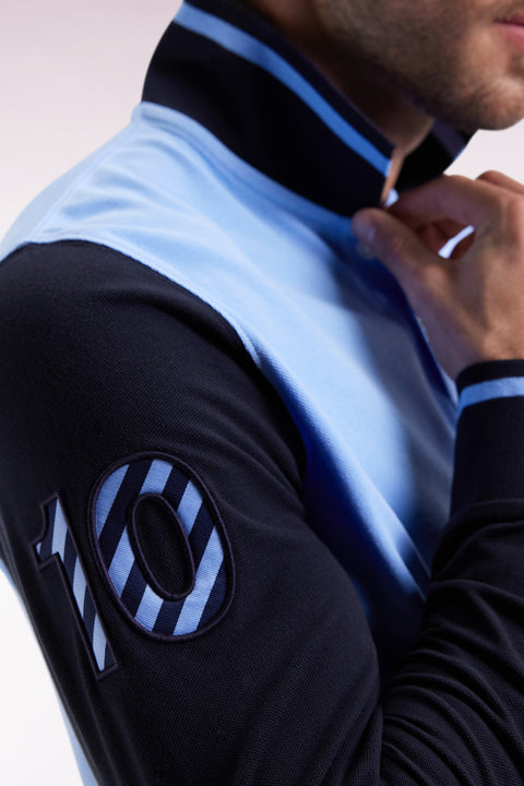 Long-sleeved polo shirt in two-tone cotton piqué with sky embroidery 10 - Image 3