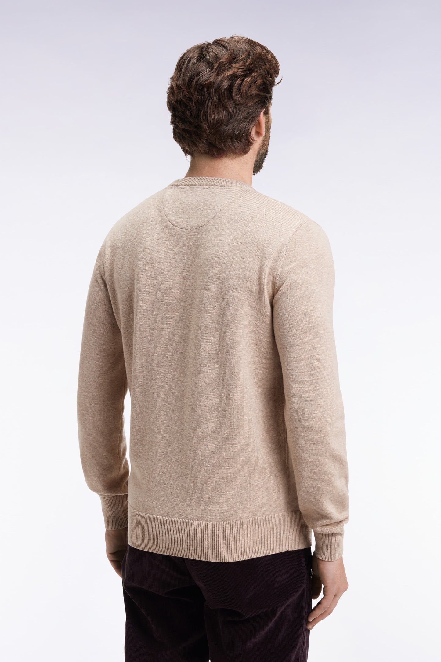 Round-neck sweater in beige wool and cotton