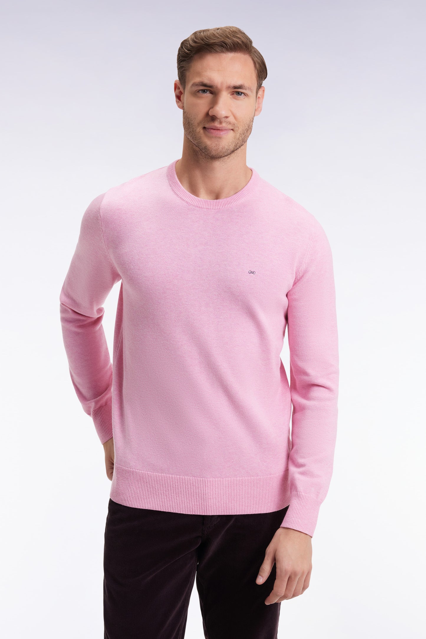 Pink wool and cotton round-neck sweater