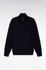Dark blue wool and cotton trucker-neck sweater