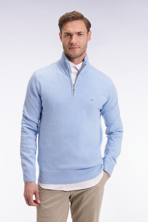 Navy wool and cotton trucker-neck sweater - Image 1