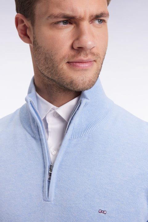 Navy wool and cotton trucker-neck sweater - Image 3