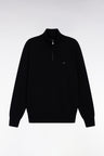 Black wool and cotton trucker-neck sweater