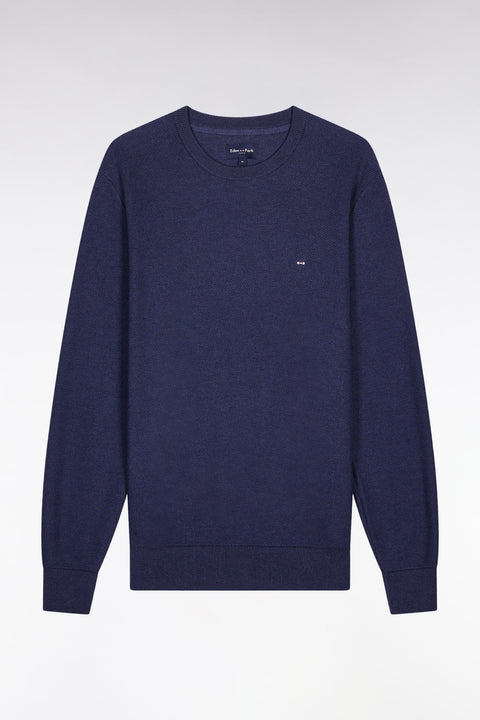 Pull col rond en coton nid d'abeille marine - Image 2