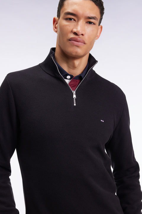 Pull col camionneur en coton nid d'abeille noir - Image 3