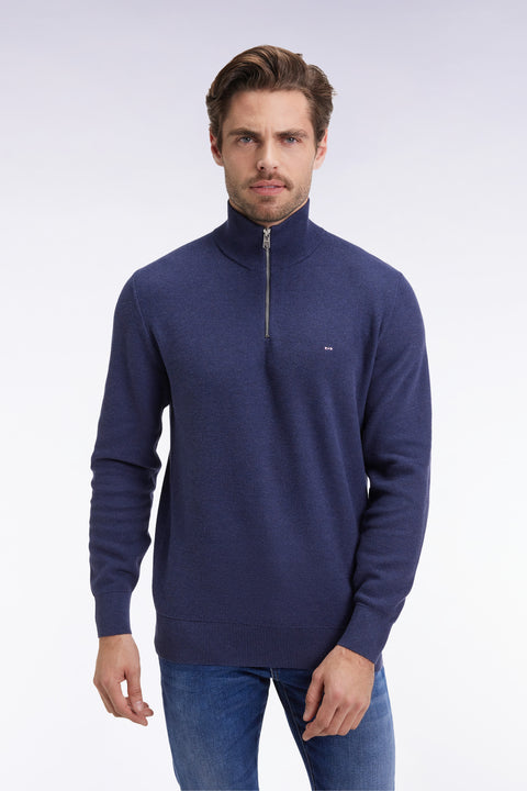 Pull col camionneur en coton nid d'abeille marine - Image 1