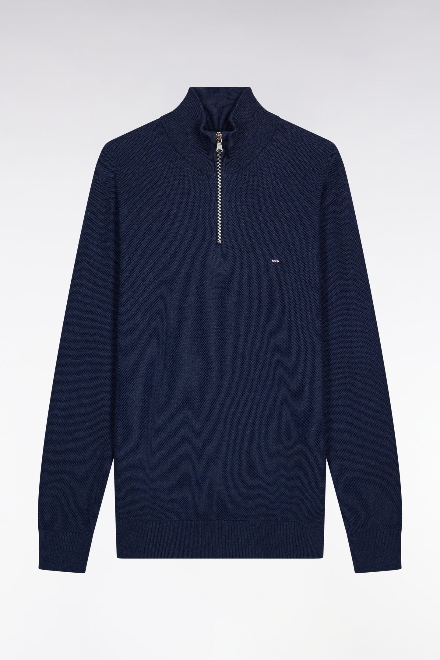 Navy cotton honeycomb trucker-neck sweater