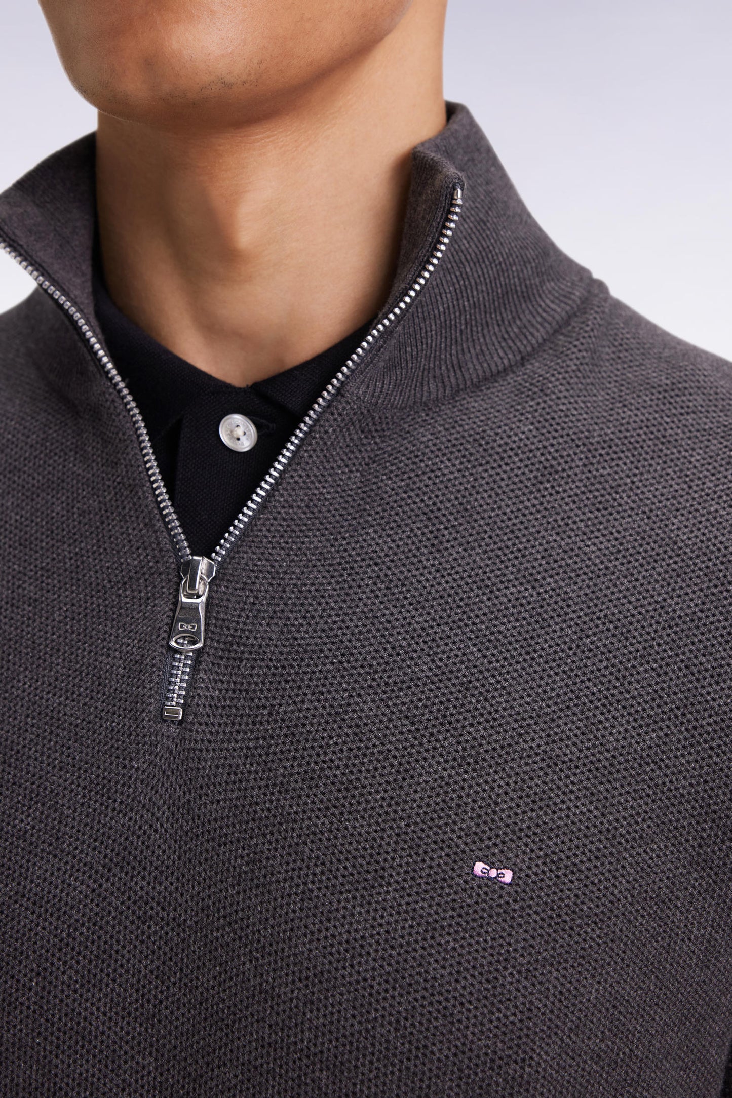 Pull col camionneur en coton nid d'abeille gris foncé