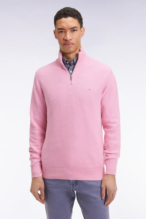 Pull col camionneur en coton nid d'abeille rose - Image 1