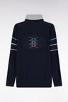 Pull col maillot en coton marine dos brodé