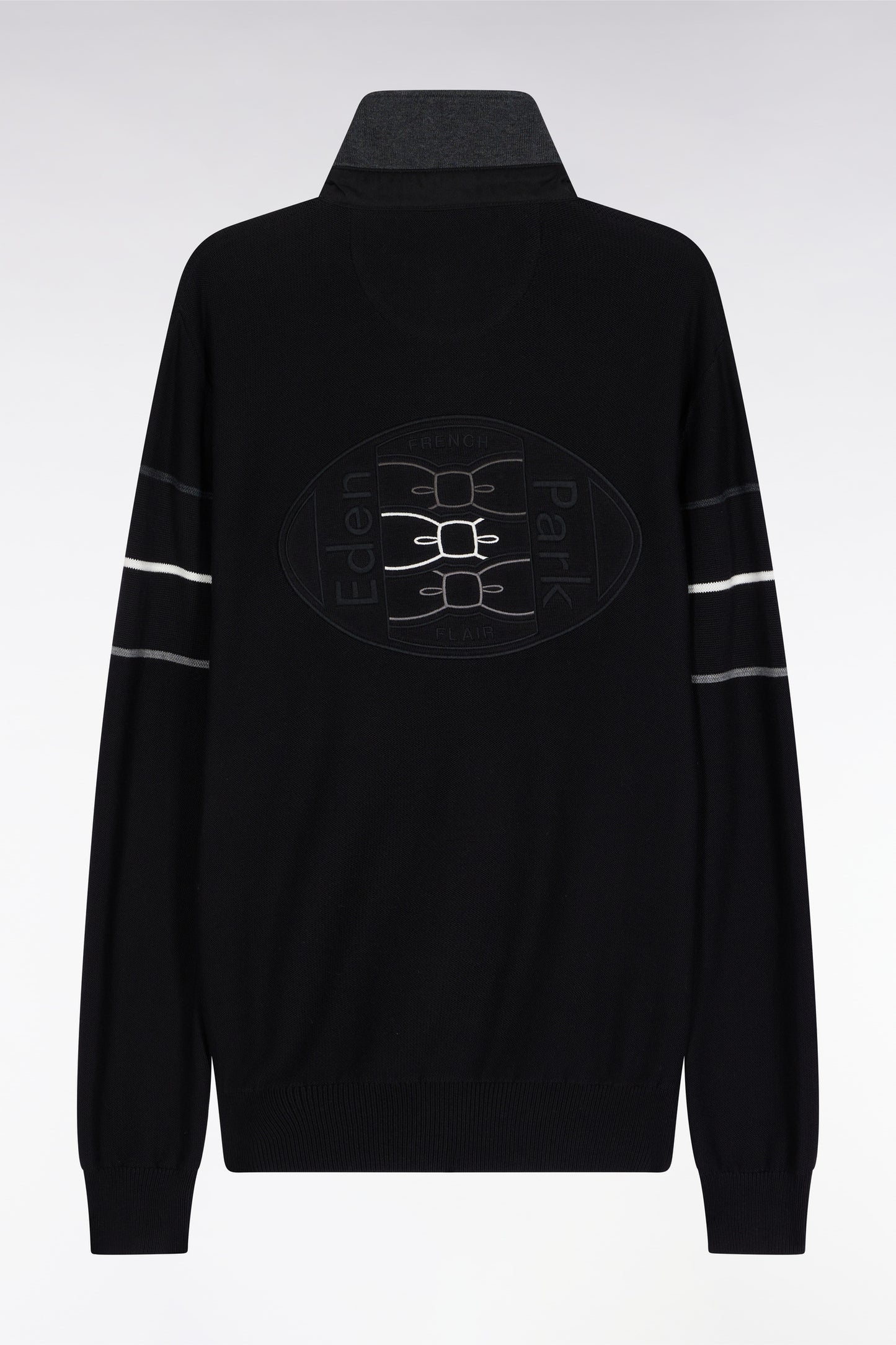 Pull col maillot en coton noir dos brodé