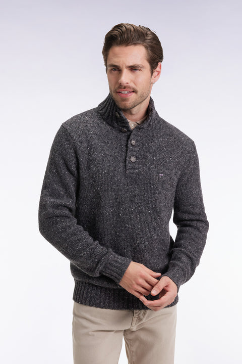 Pull col montant en laine vierge mélangée gris - Image 1