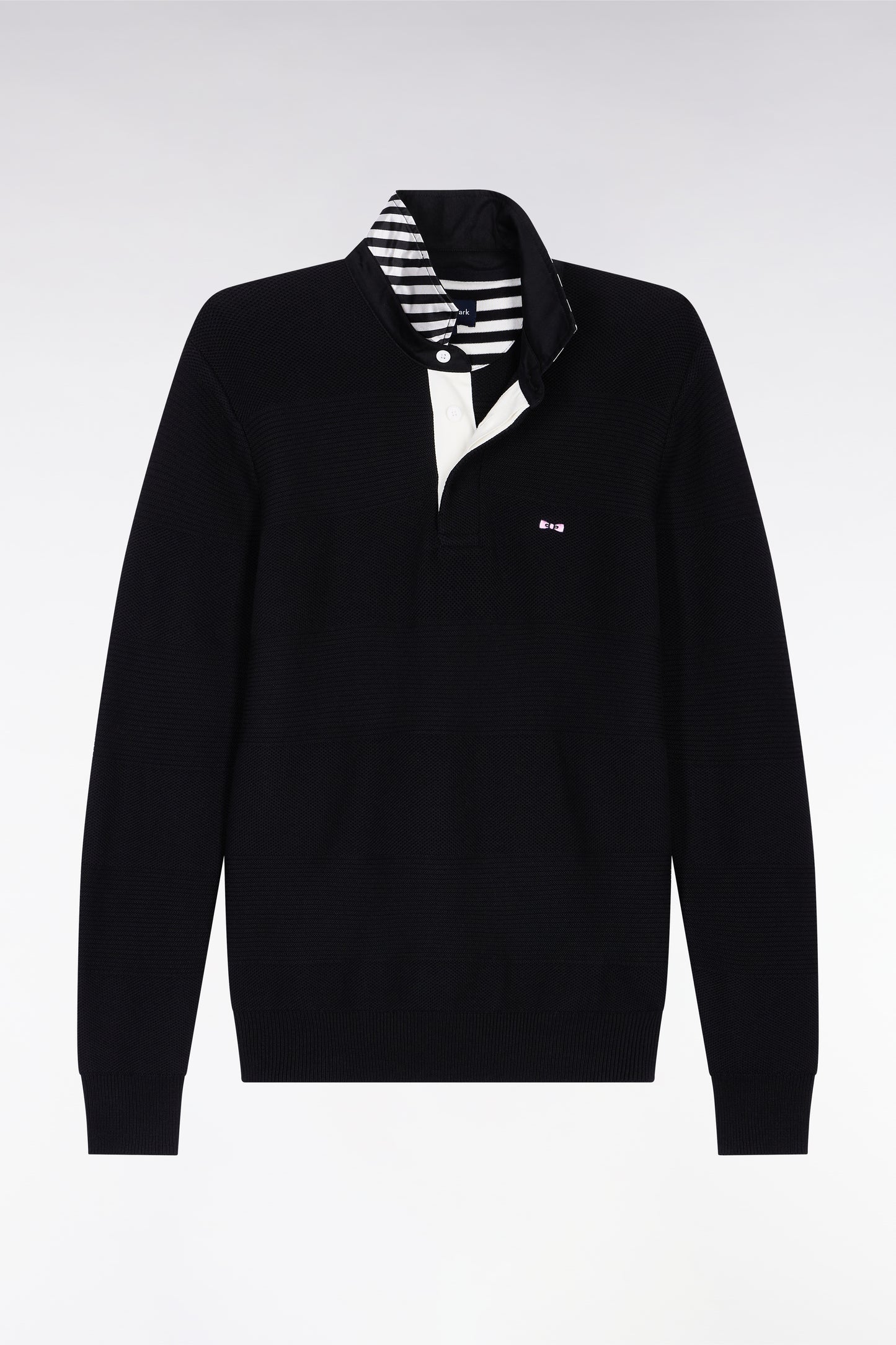 Pull col maillot en coton marine à effet de rayure