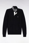 Pull col maillot en coton marine à effet de rayure