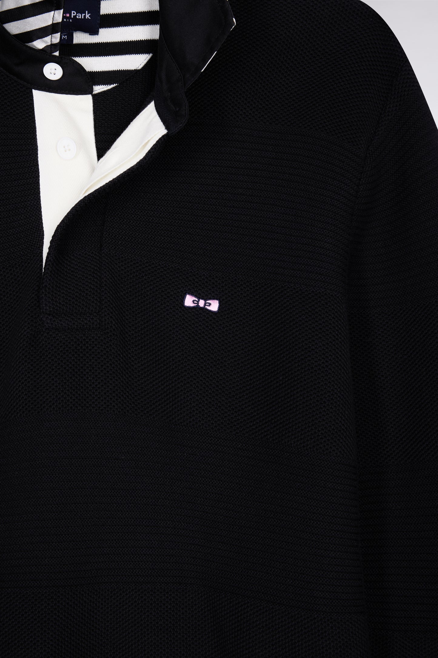 Pull col maillot en coton marine à effet de rayure