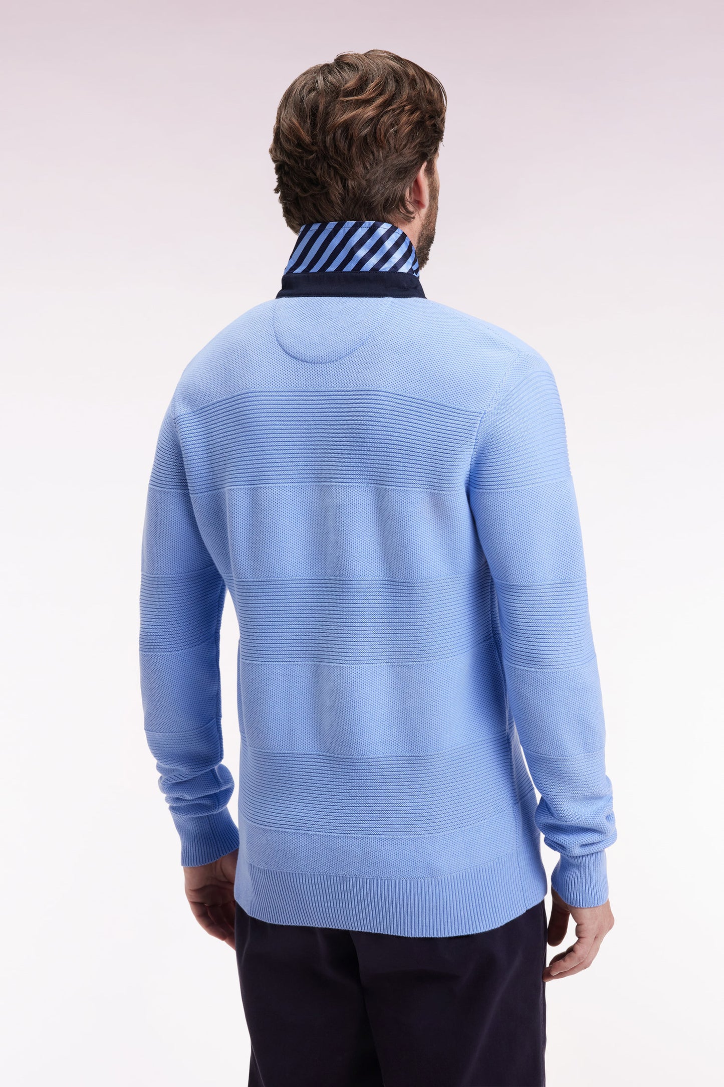 Pull col maillot en coton ciel à effet de rayure