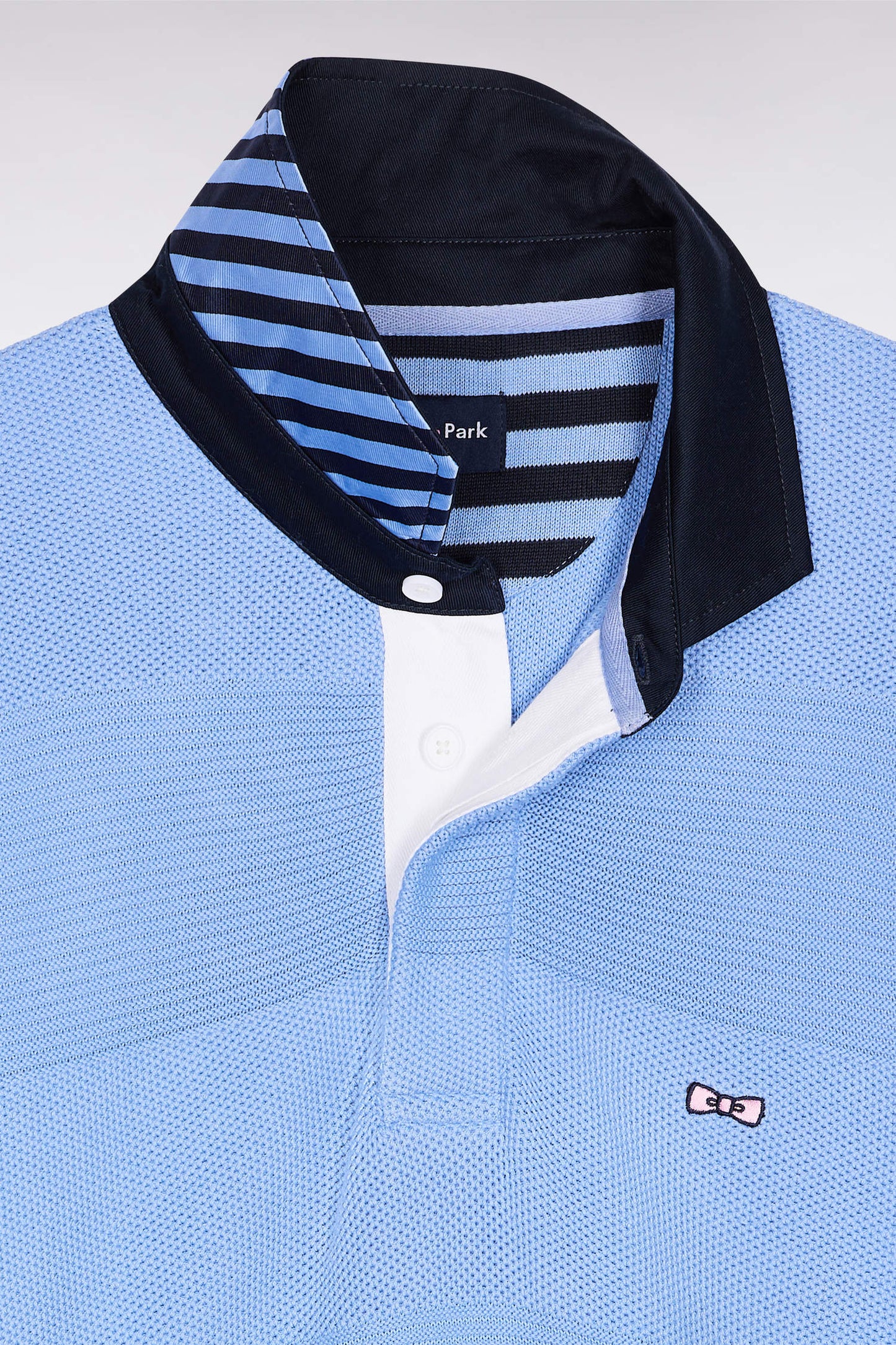 Pull col maillot en coton ciel à effet de rayure